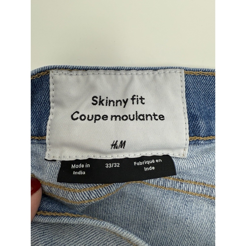 Mens 33x32 H&M Denim Skinny Distressed Jeans Light Wash Coupe Moulante Mid Rise - Picture 5 of 16